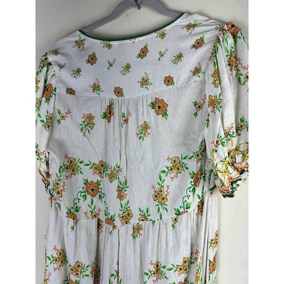 Anthropologie Fig & Flower Medium Linen Blend Midi Dress Floral Cottagecore - Picture 10 of 16